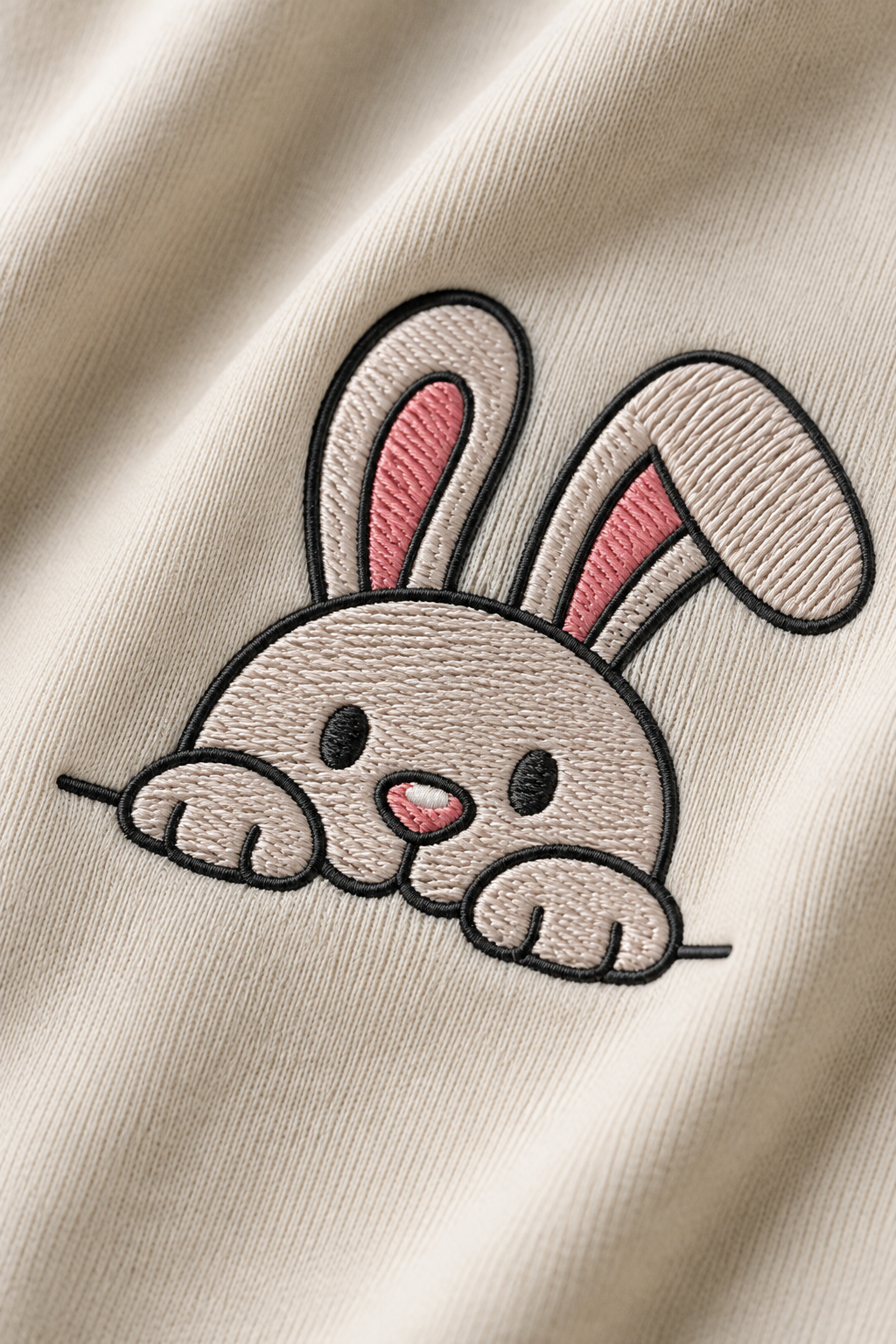 Cute Peeking Bunny Graphic Embroidered Oversized T-Shirt for Men in Off White | STITCHIFLY