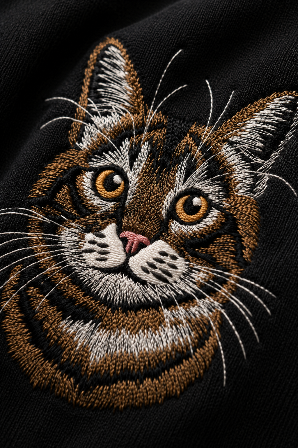 Majestic Tabby Cat Portrait Embroidered Oversized T-Shirt for Men in Black | STITCHIFLY