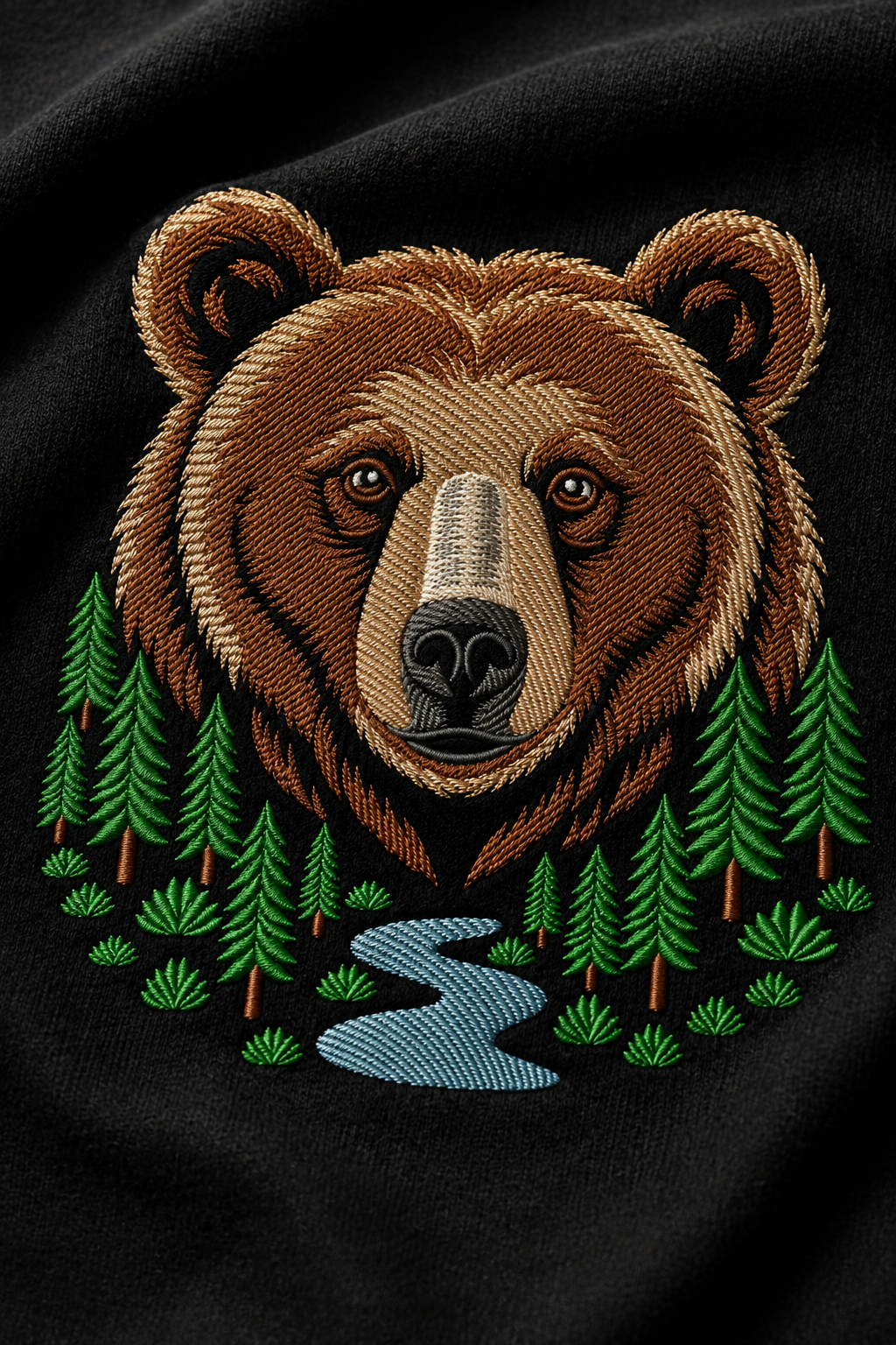 Grizzly Bear Forest Nature Art Embroidered Oversized T-Shirt for Men in Black | STITCHIFLY