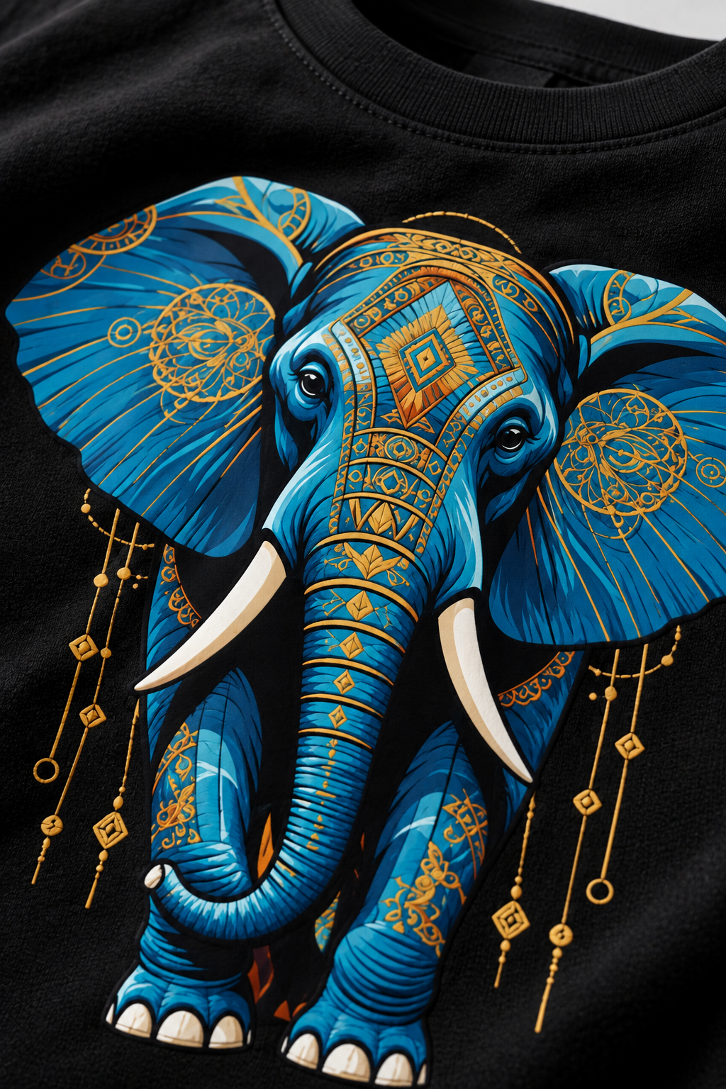Majestic Blue Tribal Elephant Digital Print Oversized T-Shirt for Men in Black | STITCHIFLY
