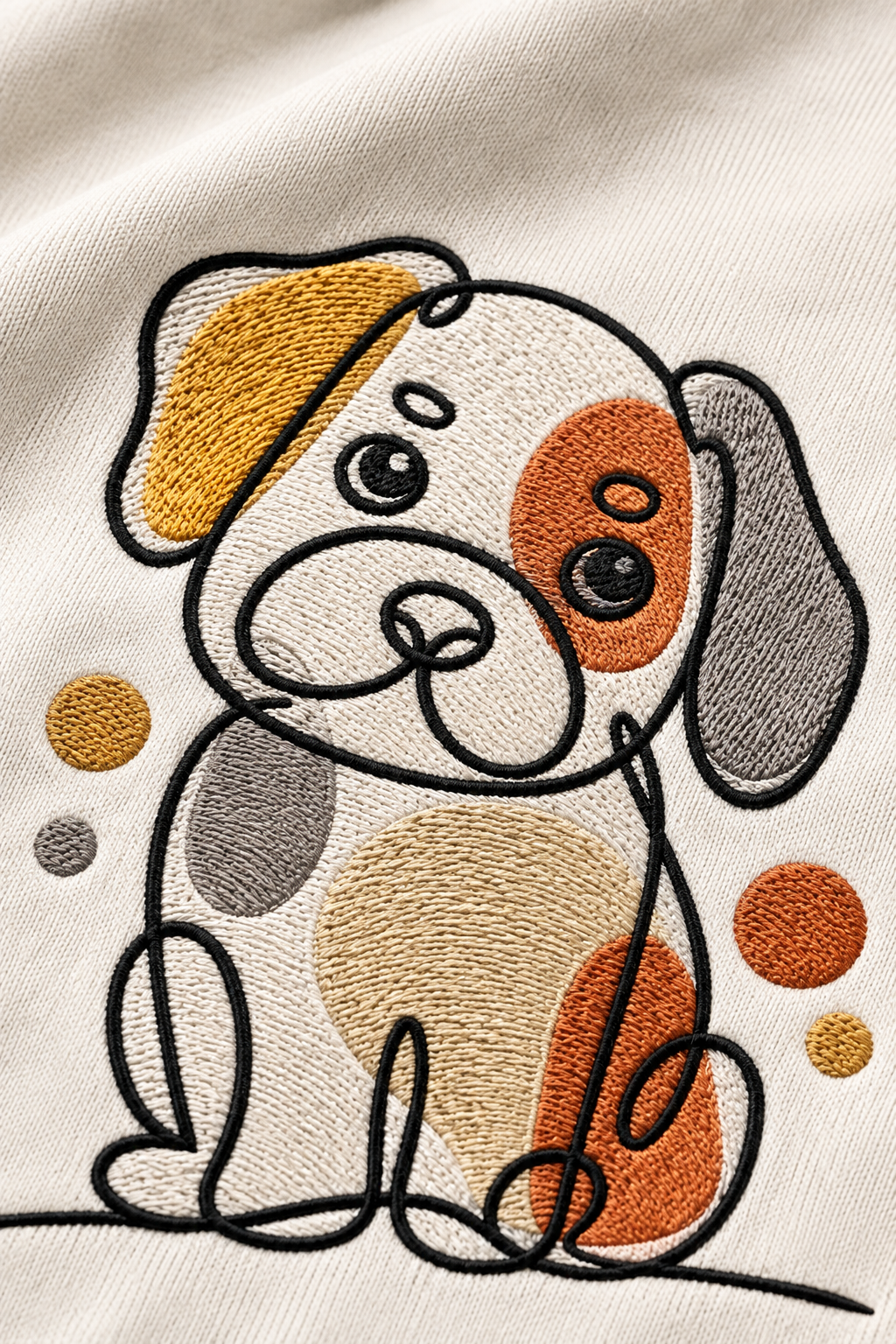 Minimalist Line Art Dog Premium Embroidery Oversized T-Shirt for Men in Off-White (240 GSM) | STITCHIFLY