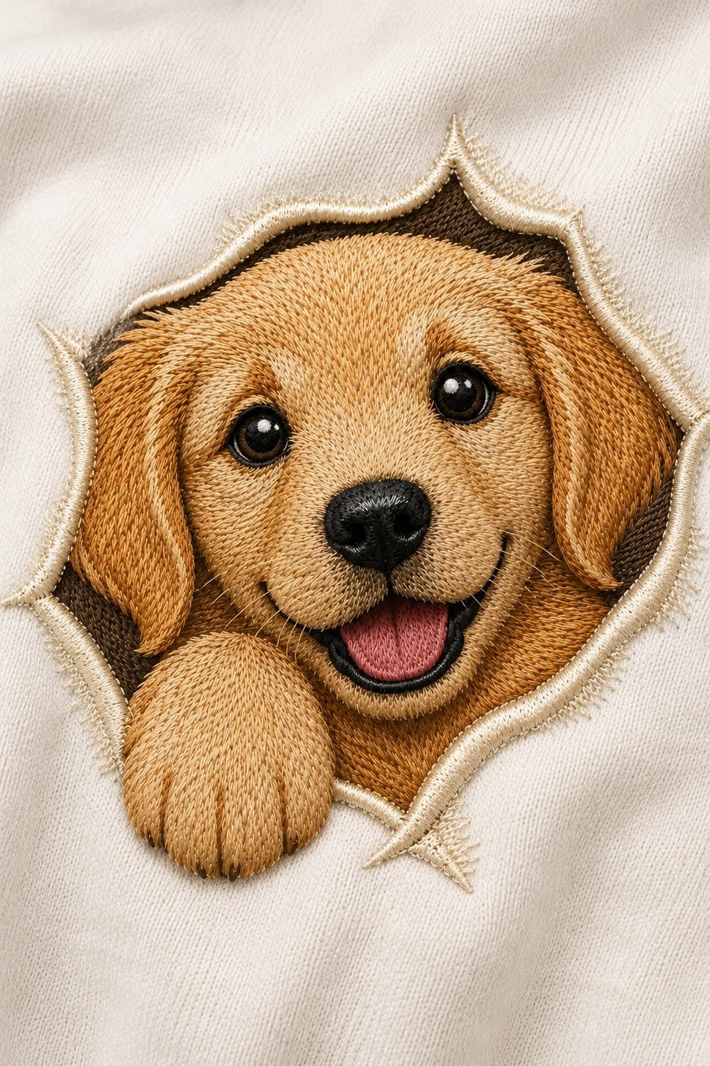 Golden Retriever Puppy Peeking Graphic Embroidered Oversized T-Shirt for Men in Off White | STITCHIFLY
