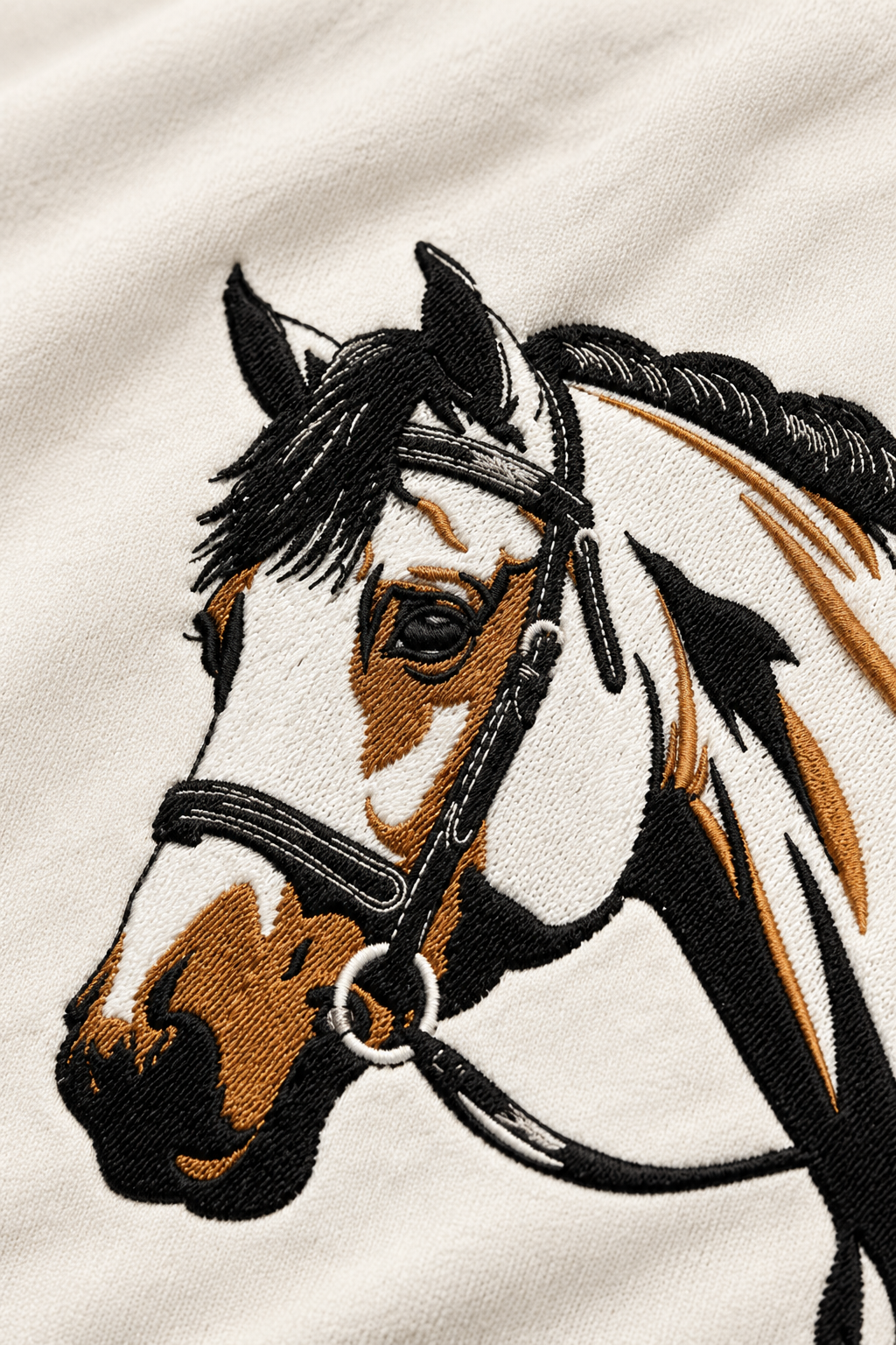 Majestic Horse Portrait Embroidery Oversized T-Shirt for Men in Off-White (240 GSM) | STITCHIFLY