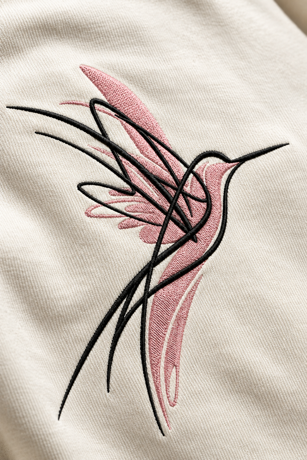 Minimalist Pink Hummingbird Embroidery Oversized T-Shirt for Men in Off-White (240 GSM) | STITCHIFLY