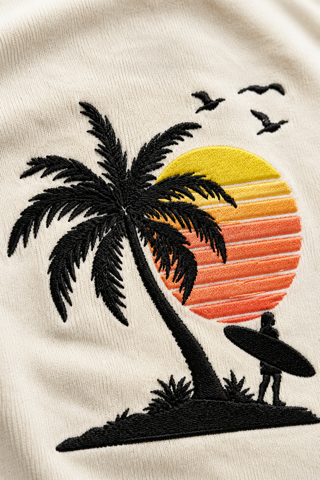 Tropical Sunset Palm Tree Embroidery Oversized T-Shirt for Men in Off-White (240 GSM) | STITCHIFLY
