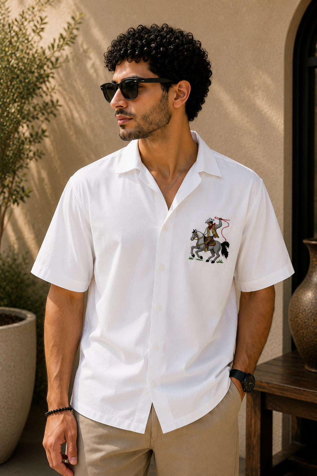 Cowboy Riding Horse Embroidered Shirt – Premium Western Cotton Casual Shirt for Men