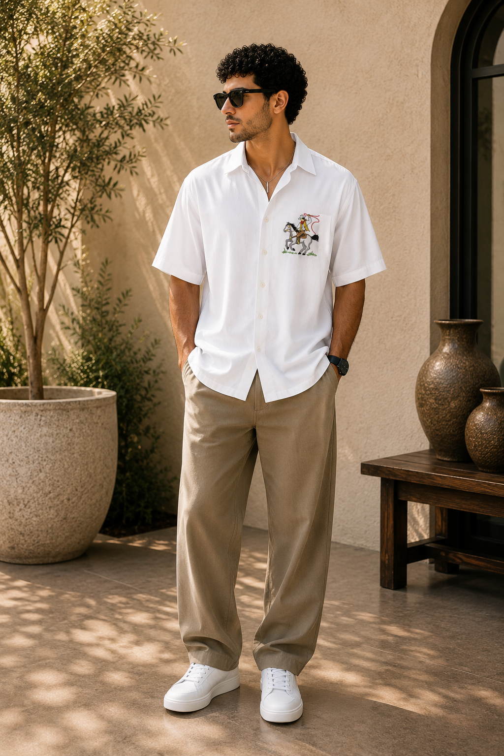 Cowboy Riding Horse Embroidered Shirt – Premium Western Cotton Casual Shirt for Men