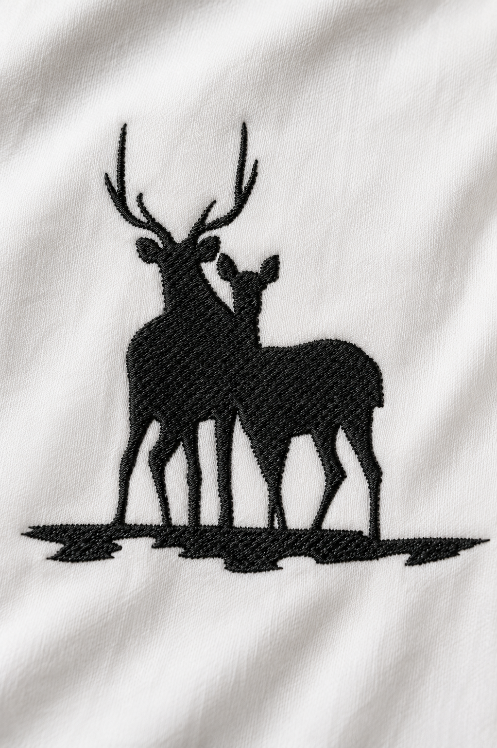 Minimal Deer Silhouette Embroidered White Shirt – Premium Stag & Doe Cotton Casual Shirt for Men
