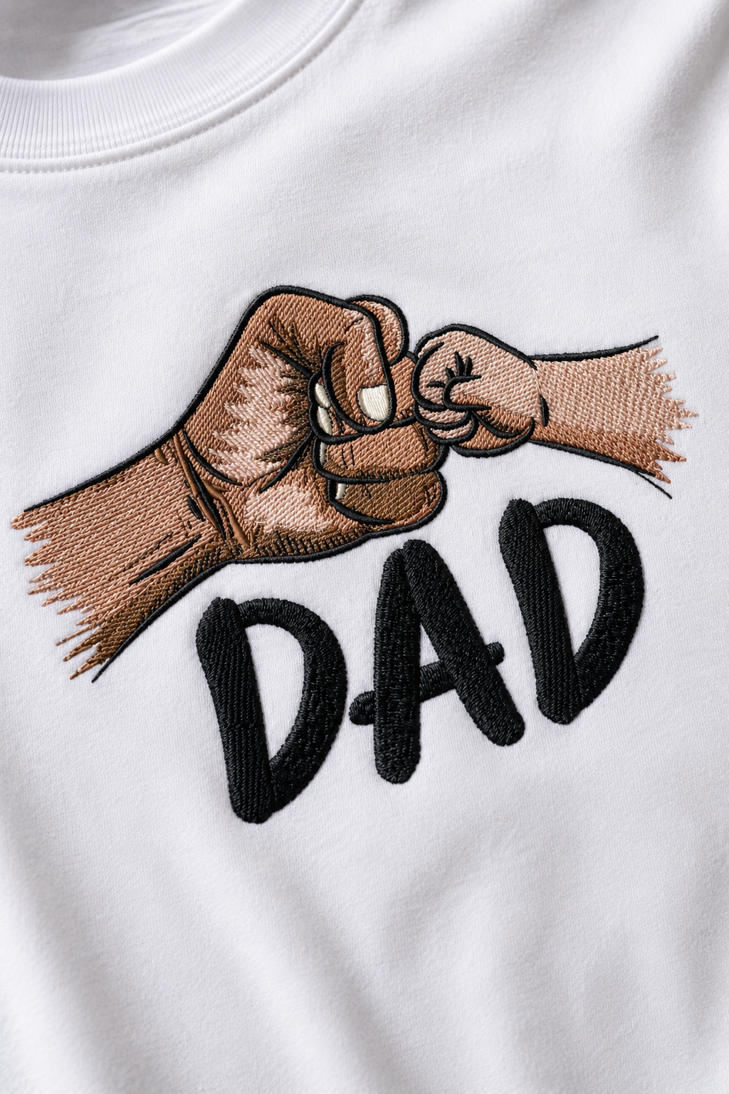 Dad Fist Bump Embroidered White T-Shirt | Father's Day Graphic Tee for Men