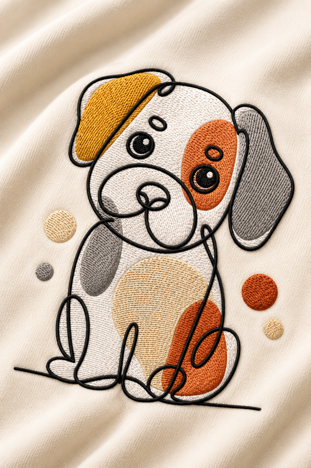 Minimalist Embroidered Puppy Graphic T-Shirt – Off White | Cute Line Art Cotton Tee for Men