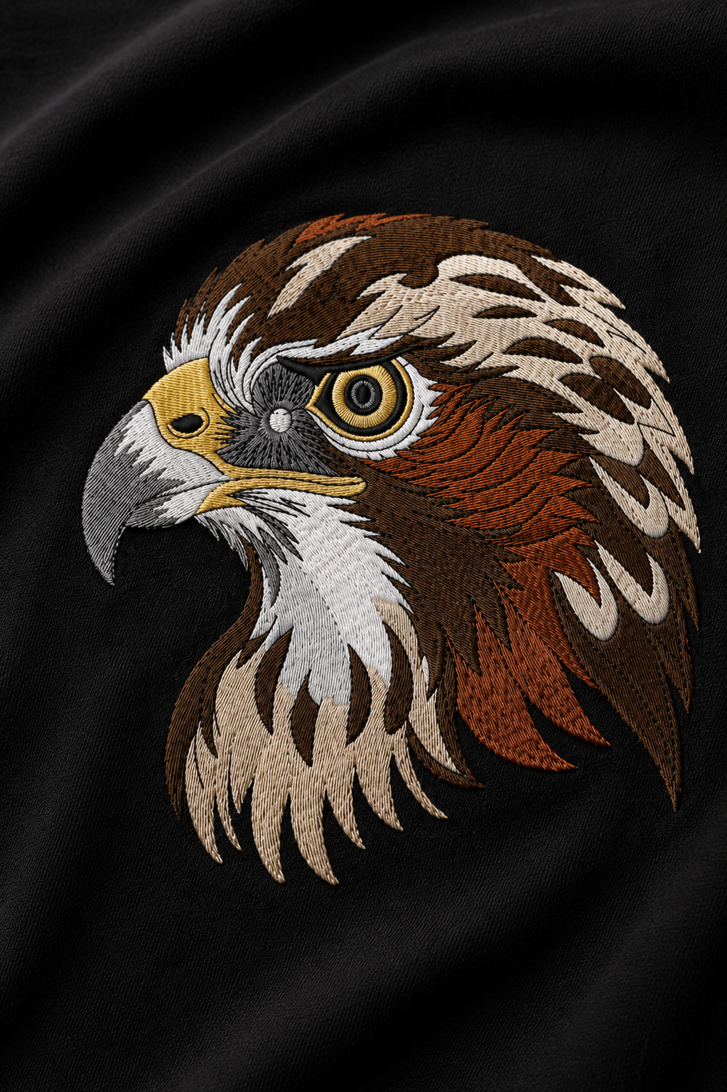 Majestic Hawk Embroidered Graphic T-Shirt – Black | Premium Cotton Eagle Head Tee for Men