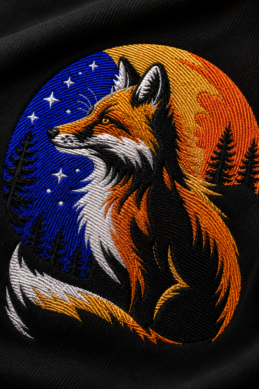 Majestic Fox Embroidered Graphic T-Shirt – Black | Premium Cotton Wildlife Fox Tee for Men