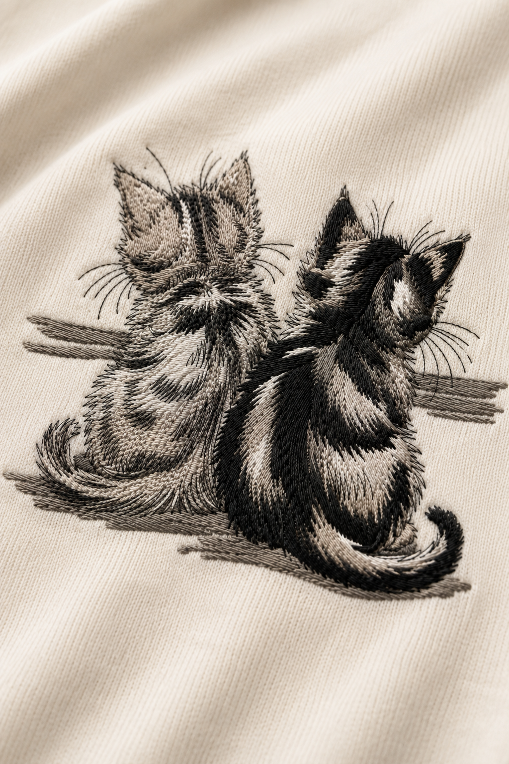 Two Cute Cats Embroidered Graphic T-Shirt – Off White | Premium Cotton Cat Lover Tee for Men