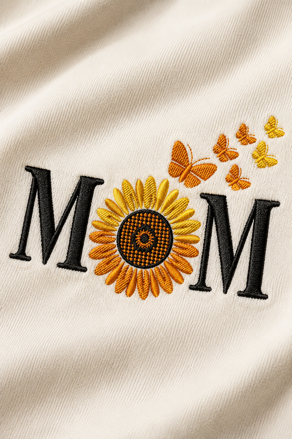 Sunflower MOM Embroidered T-Shirt – Off White | Premium Cotton Mother's Love Graphic Tee for Men