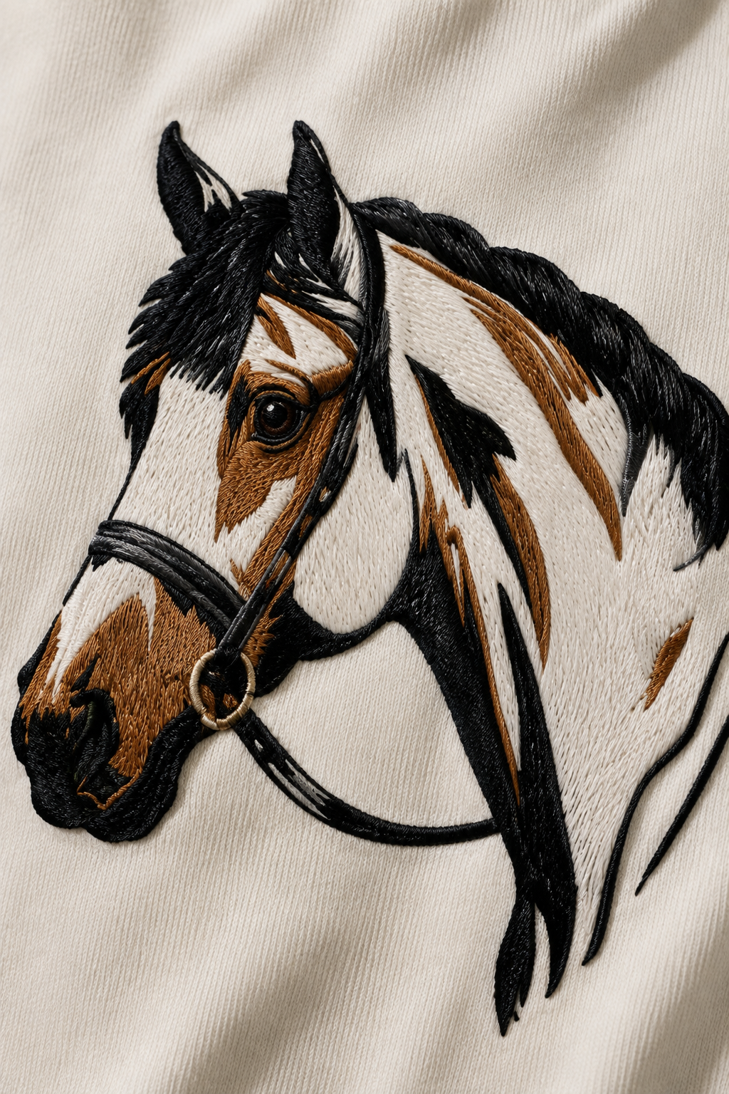Realistic Horse Embroidered T-Shirt – Off White | Premium Equestrian Cotton Tee for Men