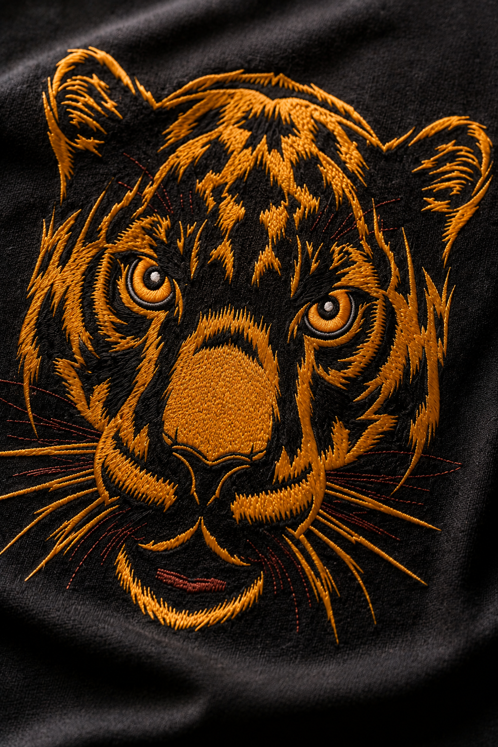 Fierce Tiger Face Embroidered T-Shirt – Black | Premium Wild Animal Cotton Tee for Men