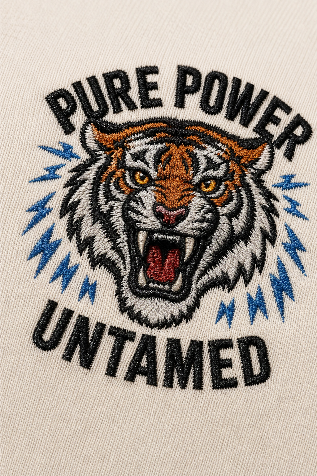 Pure Power Untamed Tiger Embroidered T-Shirt – Premium Cotton Graphic Tee for Men