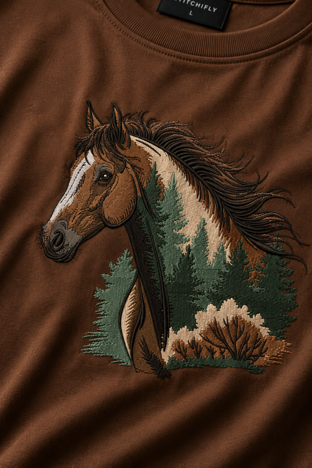 Vintage Horse Embroidered Brown Oversized T-Shirt – Premium Forest Horse Cotton Tee for Men