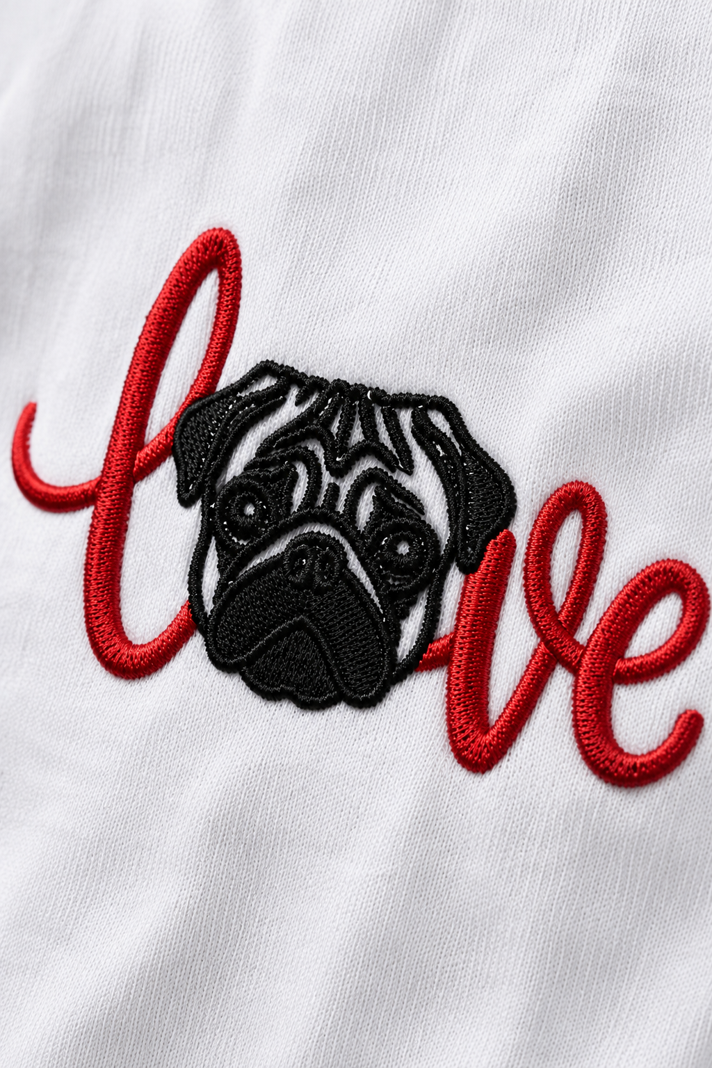 Love Pug Embroidered White Oversized T-Shirt – Premium Cute Dog Cotton Tee for Men
