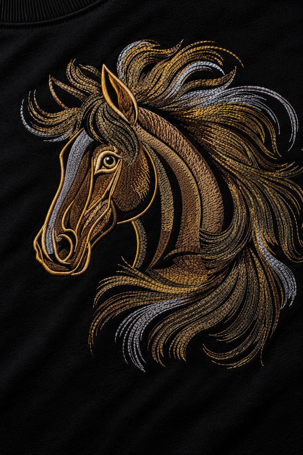 Golden Horse Embroidered Black Oversized T-Shirt – Premium Luxury Horse Cotton Tee for Men