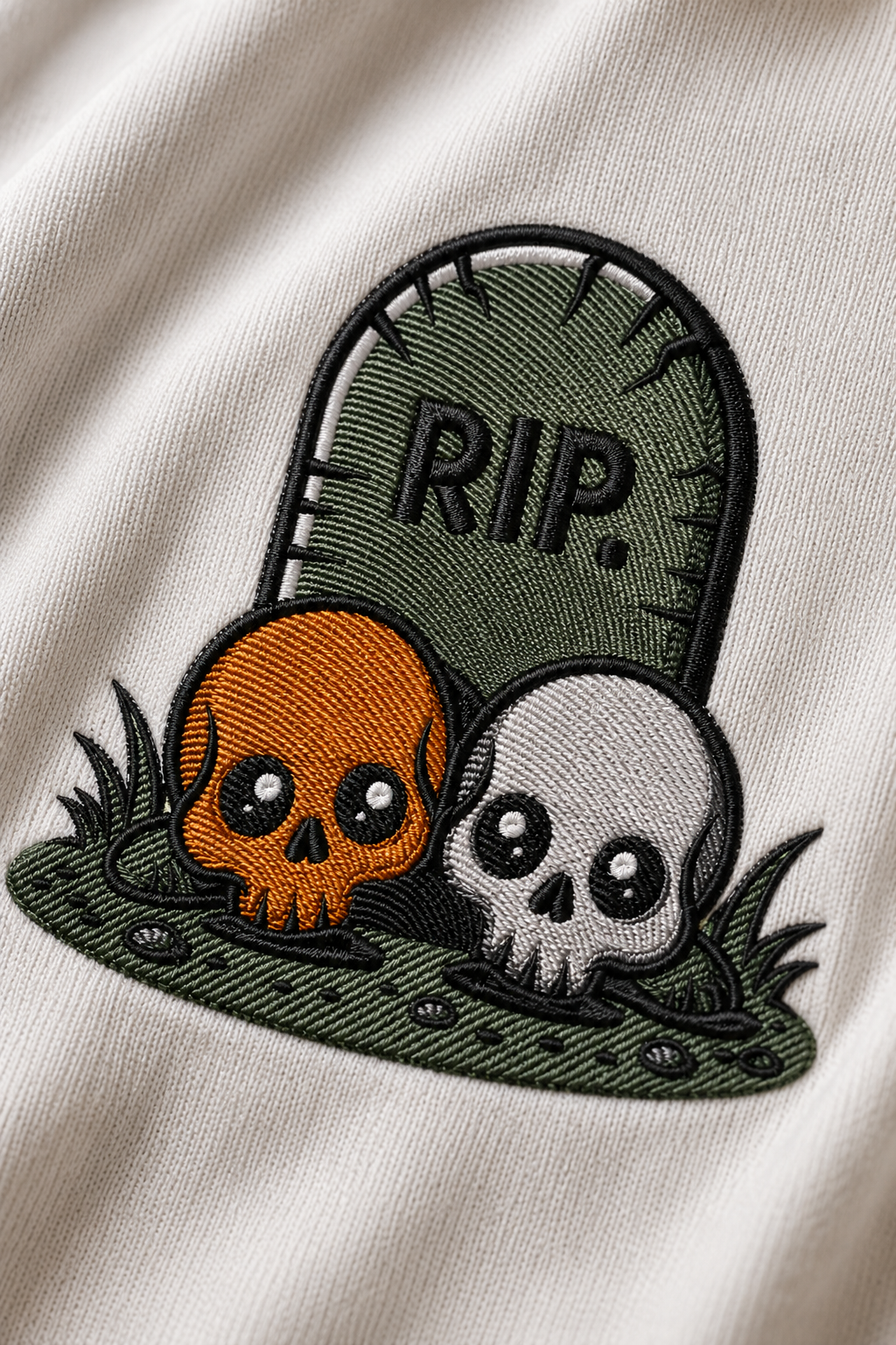 RIP Skull Embroidered White Oversized T-Shirt – Cute Halloween Gothic Cotton Tee for Men