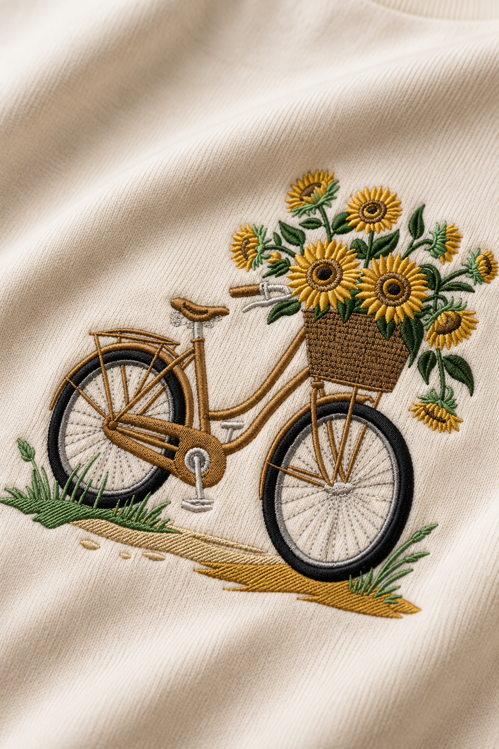 Sunflower Bicycle Embroidered Off-White Oversized T-Shirt