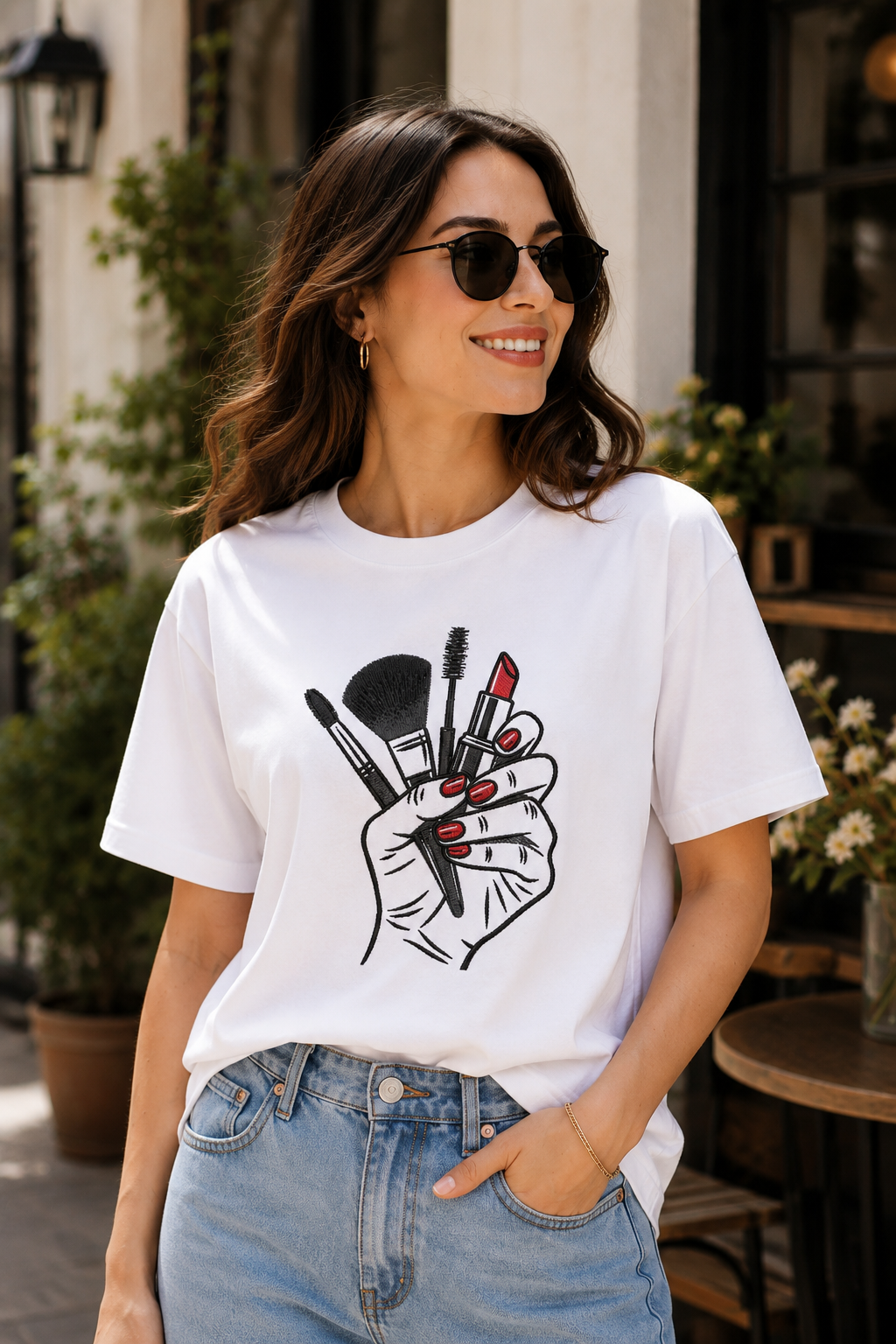 Makeup Artist Embroidered White T-Shirt