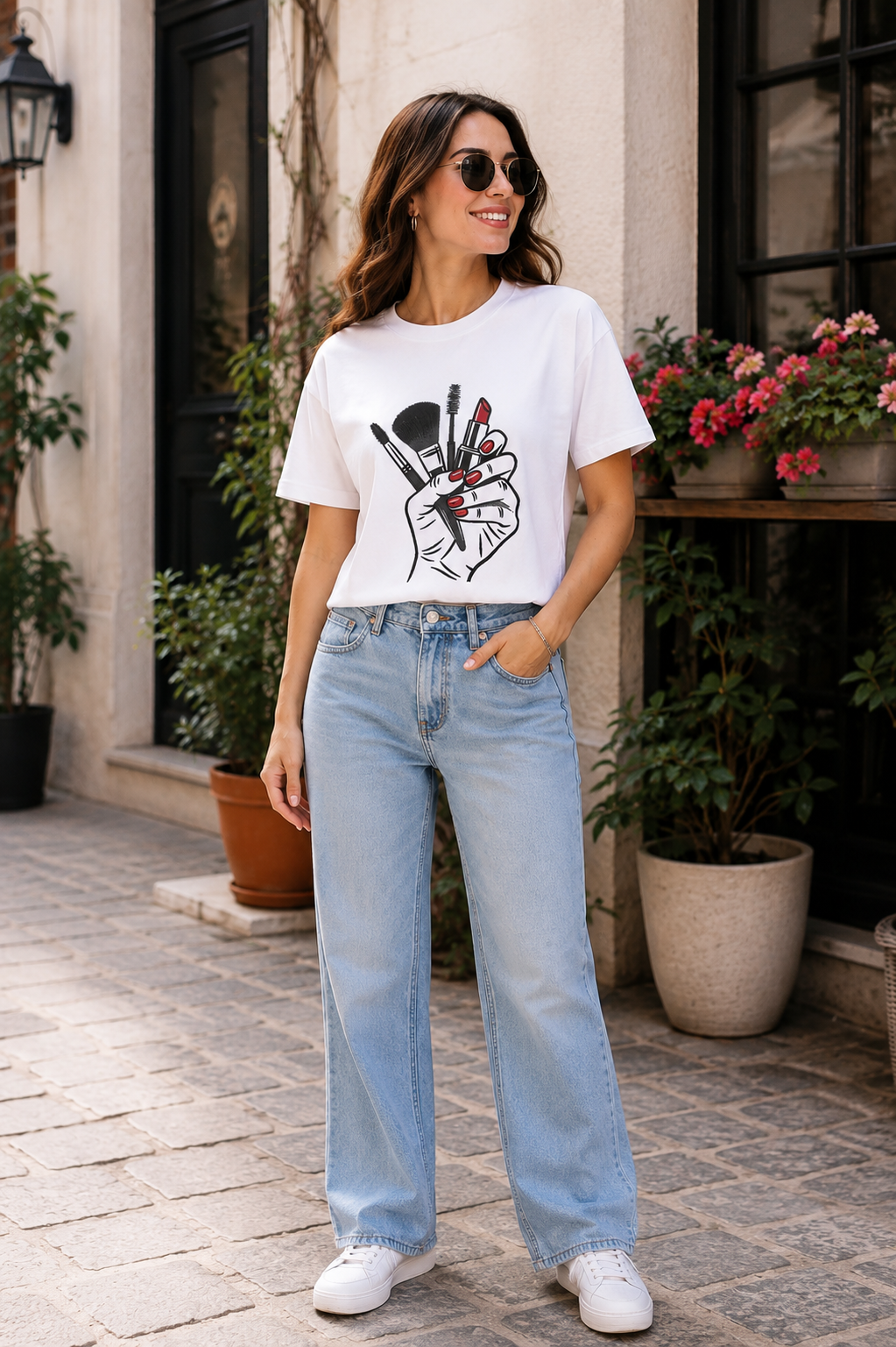 Makeup Artist Embroidered White T-Shirt