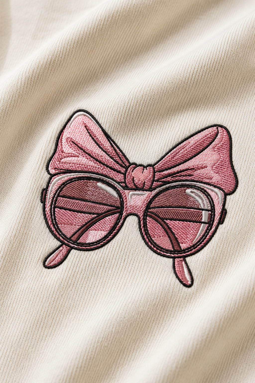 Pink Bow Sunglasses Embroidered Off-White T-Shirt